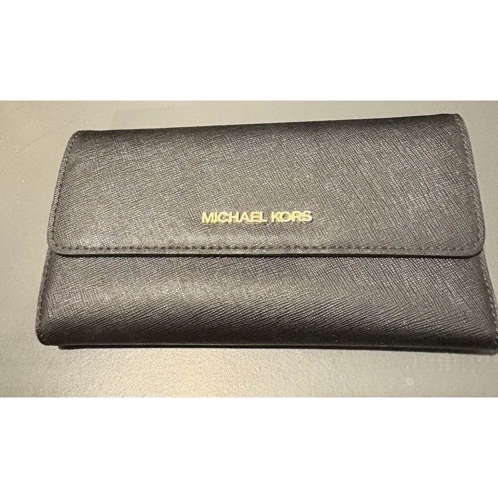Michael Kors Large Trifold Leather Wallet - Black